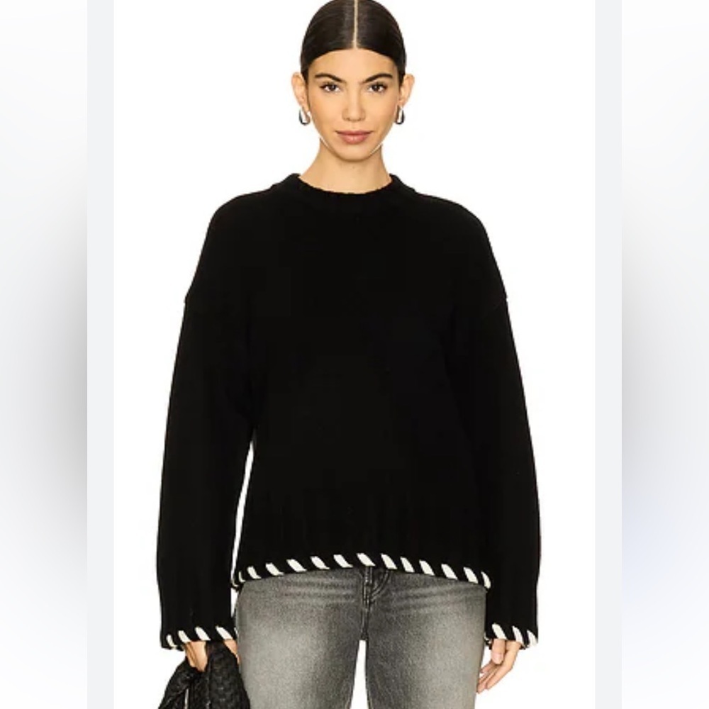 NAADAM sweater Wool Cashmere black Hand Laced Ribbon Crew Knit Revolve S